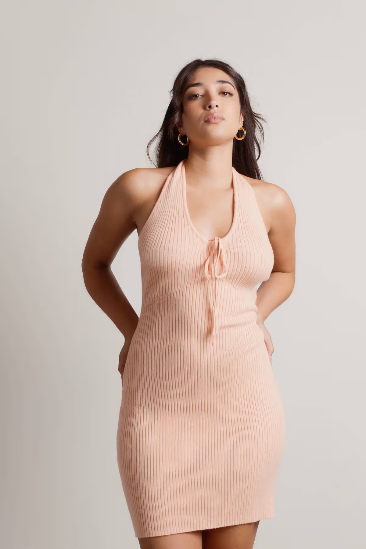 Mini Ribbed Back In The Day Ribbed Backless Mini Dress - Peach - Tobi